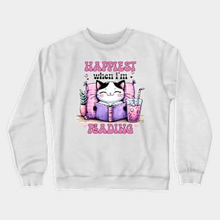 Happiest When I'm Reading Cute Cat Crewneck Sweatshirt